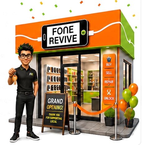 A new FoneRevive franchisee on the grand opening day of their store